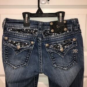 Miss Me Jeans Y2K 90s Crystal Leather Flap Vintage Bootcut Blue Jeans sz 26